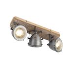 Industriële spot staal met hout kantelbaar 3-lichts - Emado, Huis en Inrichting, Lampen | Spots, Nieuw, Overige materialen, Industrieel