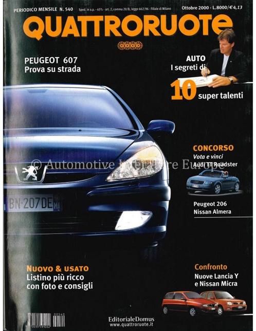 2000 QUATTRORUOTE MAGAZINE 540 ITALIAANS, Boeken, Auto's | Folders en Tijdschriften