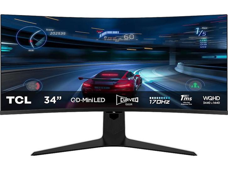 Tcl - WQHD Gaming Monitor - 34 inch, Computers en Software, Monitoren, In hoogte verstelbaar, Gaming, Overige resoluties, Nieuw