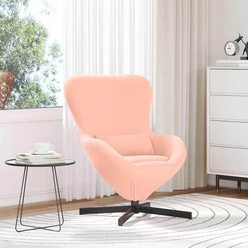 vidaXL Eivormige stoel Roze Krullend Wol-achtig Stof, Huis en Inrichting, Fauteuils, Nieuw, Verzenden