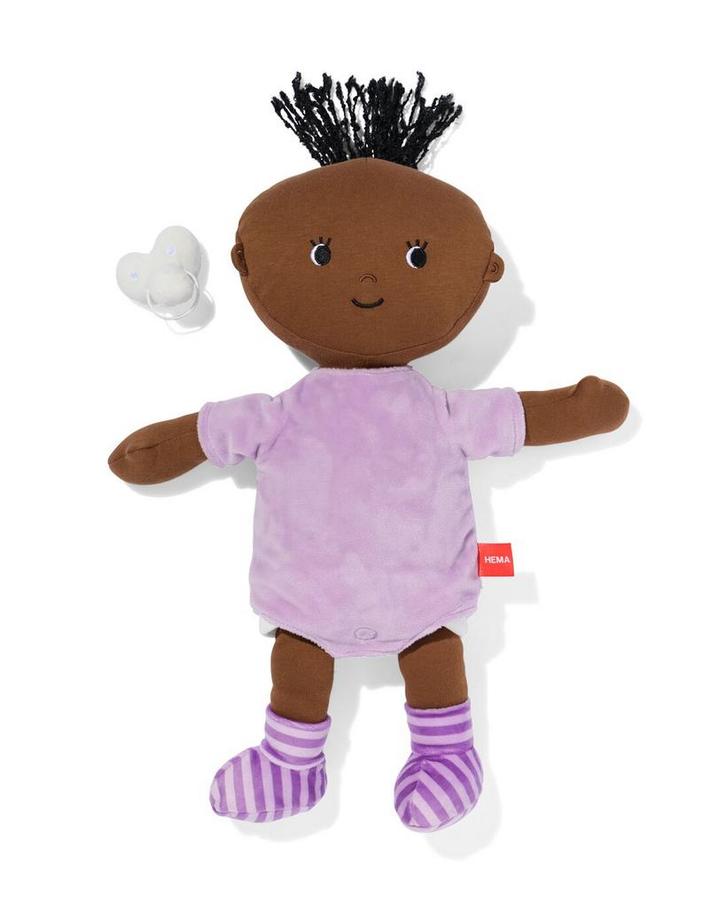 HEMA Knuffel babypop lila van €14.99 voor €10 sale, Kinderen en Baby's, Speelgoed | Poppen, Nieuw, Verzenden