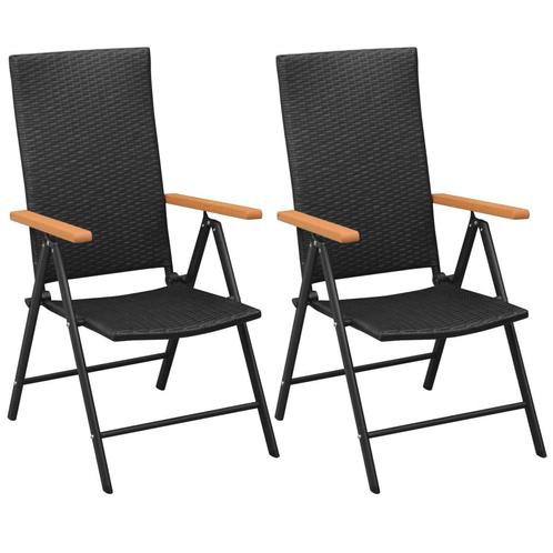 vidaXL Tuinstoelen stapelbaar 2 st poly rattan zwart, Tuin en Terras, Tuinstoelen, Nieuw, Rotan, Verzenden
