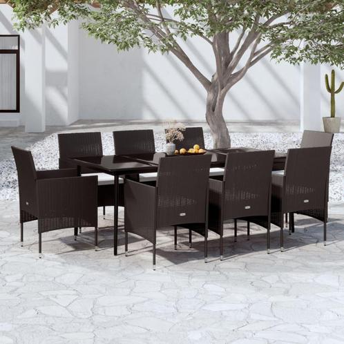 vidaXL 9-delige Tuinset met kussens zwart, Tuin en Terras, Tuinsets en Loungesets, Tuinset, Nieuw, 8 zitplaatsen, Rotan, Verzenden