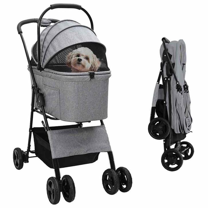 vidaXL Opvouwbare Huisdierenwagen Verstelbaar Grijs 81 x 47, Dieren en Toebehoren, Overige Dieren-accessoires, Nieuw, Verzenden