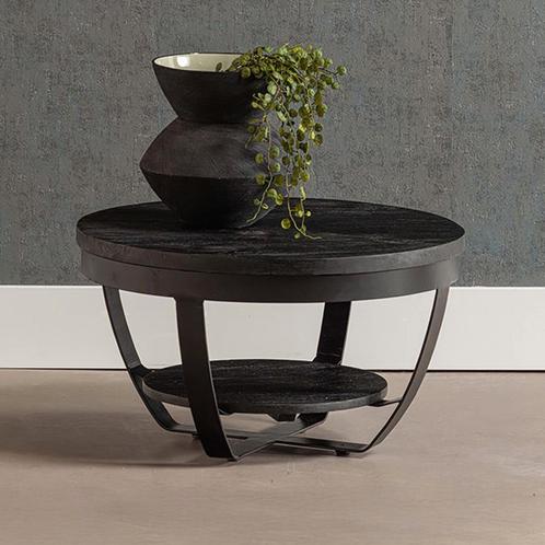 Salontafel Mangohout Rond Maeve 65 Zwart, Huis en Inrichting, Tafels | Salontafels, Nieuw, Overige houtsoorten, Rond, Verzenden
