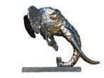 Olifantenkop – 48 cm – aluminium sculptuur op houten voet, Verzamelen, Beelden en Beeldjes, Ophalen of Verzenden, Nieuw