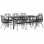 vidaXL 9-delige Tuinset poly rattan glas zwart, Tuin en Terras, Tuinsets en Loungesets, Nieuw, 8 zitplaatsen, Tuinset, Verzenden