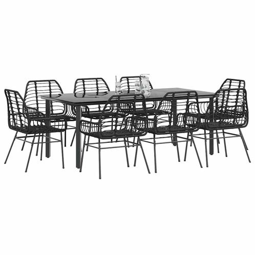 vidaXL 9-delige Tuinset poly rattan glas zwart, Tuin en Terras, Tuinsets en Loungesets, Tuinset, Nieuw, 8 zitplaatsen, Rotan, Verzenden
