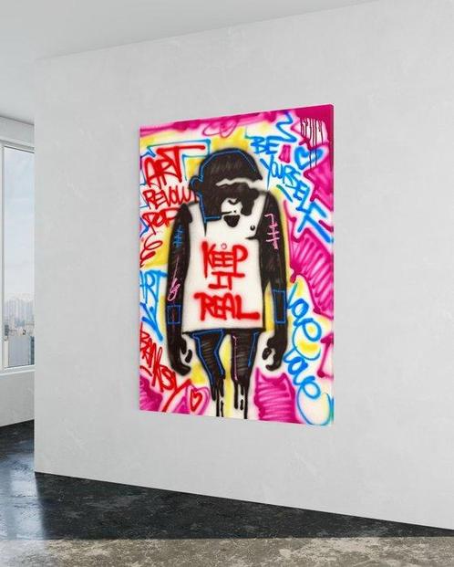 Outside313 - Banksy Ape - Keep it real, Antiek en Kunst, Kunst | Schilderijen | Modern