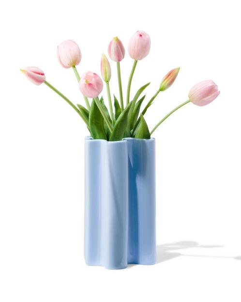HEMA Vaas Ø12x20cm keramiek golf lichtblauw, Huis en Inrichting, Woonaccessoires | Vazen, Nieuw, Verzenden