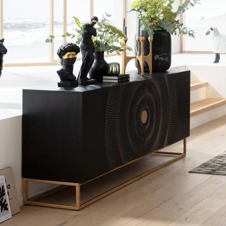 *WOONWINKEL* Kare Design Madeira Dark Zwart Dressoir Met Hou, Huis en Inrichting, Kasten | Dressoirs, Nieuw, Verzenden