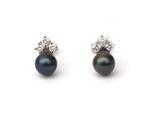 Een paar 14 krt. witgouden oorstekers Tahiti parel + diamant, Sieraden, Tassen en Uiterlijk, Oorbellen, Gebruikt
