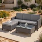Tuinset rattan 3-delig tafel en 3-zitsbank donkergrijs licht, Tuin en Terras, Verzenden, Nieuw