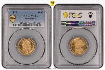 Gouden Willem III 10 gulden 1877 MS66 PCGS gecertificeerd