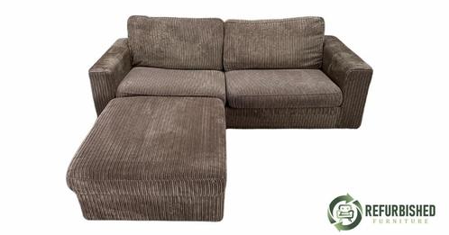 Taupe 2,5-zits bank ribstof + hocker – Compact & stijlvol, Huis en Inrichting, Banken | Bankstellen, 200 tot 250 cm, 75 tot 100 cm