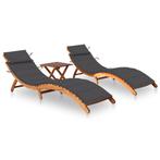 vidaXL Ligbedden 2 st met tafel en kussens massief, Tuin en Terras, Ligbedden, Verzenden, Nieuw