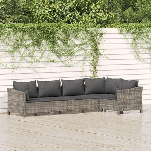 vidaXL 5-delige Loungeset met kussens poly rattan grijs, Tuin en Terras, Tuinsets en Loungesets, Loungeset, Nieuw, Rotan, Verzenden