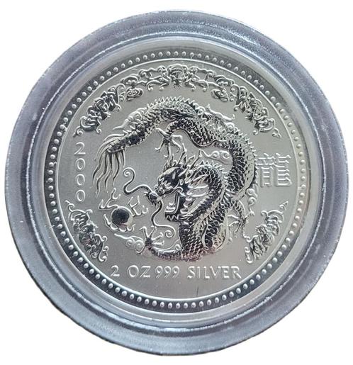 Lunar I - Year of the Dragon - 2 oz 2000 (29.110 oplage), Postzegels en Munten, Munten | Oceanië, Losse munt, Zilver, Verzenden