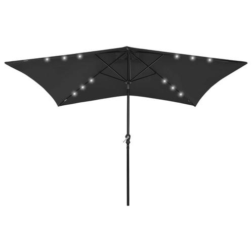 vidaXL Parasol met LEDs en stalen paal 2x3 m zwart, Tuin en Terras, Parasols, Nieuw, 2 tot 3 meter, Verzenden