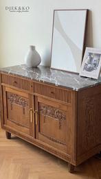 Vintage dressoir met bruin marmer, Ophalen, 100 tot 150 cm, Eikenhout, Nieuw vintage 