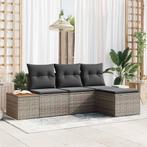 vidaXL Tuin Sofa Set met kussen met kussen 4 pcs Grijs poly, Tuin en Terras, Tuinsets en Loungesets, Verzenden, Nieuw, Rotan