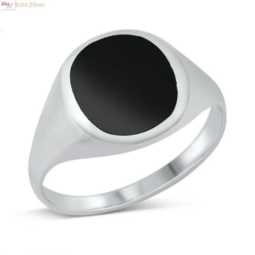 Zilveren zwarte onyx zegelring, Sieraden, Tassen en Uiterlijk, Ringen, Zwart, Nieuw, Zilver, Verzenden