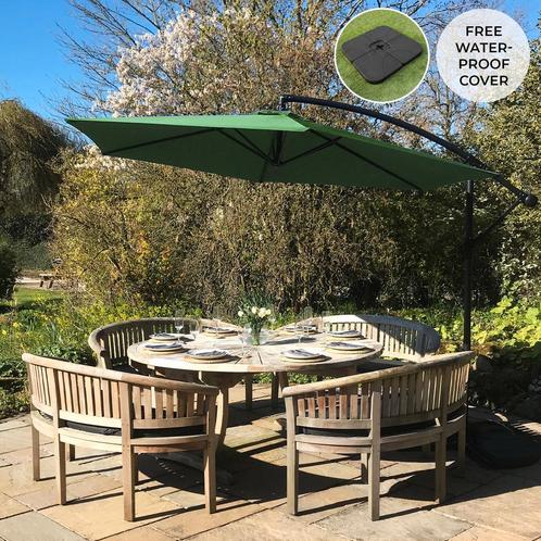 Zweefparasol + Vierkante parasoltegel - Groen - 247x300x300, Tuin en Terras, Parasols, Verzenden