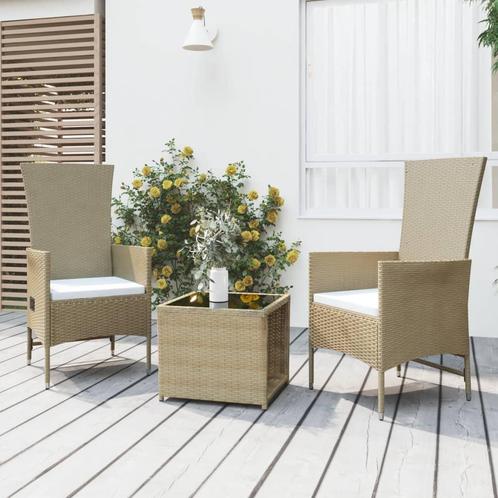 vidaXL 3-delige Loungeset poly rattan en staal beige, Tuin en Terras, Tuinsets en Loungesets, Loungeset, Nieuw, 3 zitplaatsen