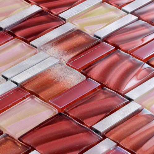 Mozaïektegel Stella Rood Glas Aluminium 29,5x29,5 cm, Doe-het-zelf en Verbouw, Tegels, 20 tot 40 cm, 20 tot 40 cm, 10 m² of meer