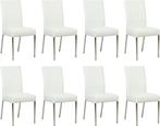 Set van 8 Gebroken witte leren moderne eetkamerstoelen - poo, Overige kleuren, Nieuw, Leer, Ophalen of Verzenden