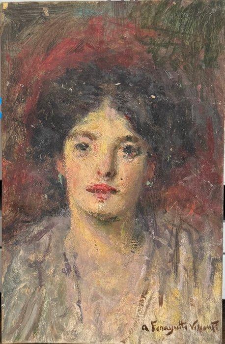 Adolfo Ferragutti Visconti (1850-1924) - Ritratto Fanciulla, Antiek en Kunst, Kunst | Schilderijen | Klassiek