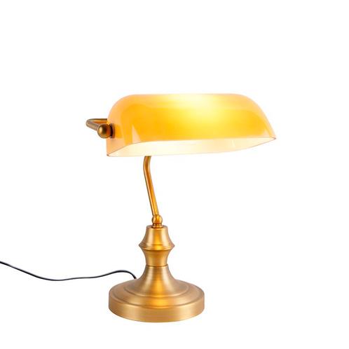 Klassieke notarislamp brons met amber glas - Banker, Huis en Inrichting, Lampen | Tafellampen