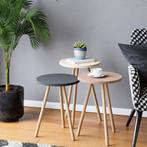 [en.casa] Bijzettafel set van 3 Hjørring rond grijs wit roze, Huis en Inrichting, Tafels | Bijzettafels, Verzenden, Nieuw