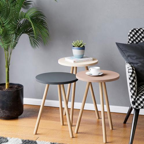 [en.casa] Bijzettafel set van 3 Hjørring rond grijs wit roze, Huis en Inrichting, Tafels | Bijzettafels, Verzenden