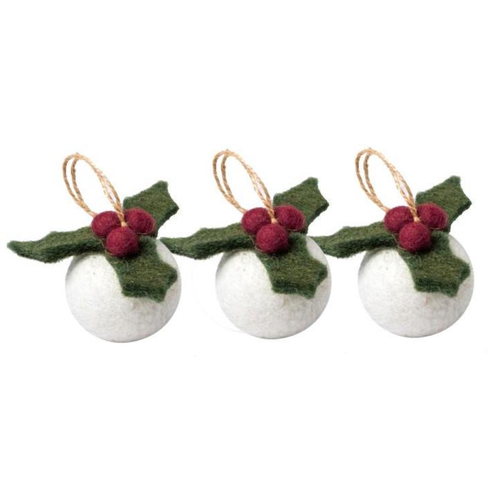 Kerstballen Vilt - Hulst / Holly Berry Small 3D - 5cm - Set, Diversen, Kerst, Nieuw, Ophalen of Verzenden