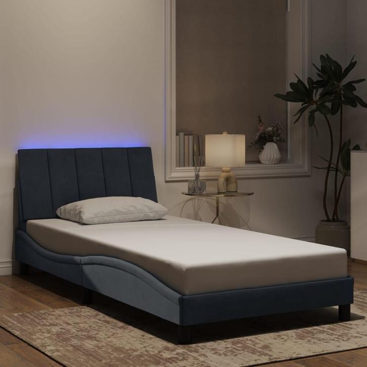 vidaXL Bedframe met LED zonder matras Hanko  fluweel, Huis en Inrichting, Slaapkamer | Bedden, Grijs, Nieuw, Stof, Eenpersoons