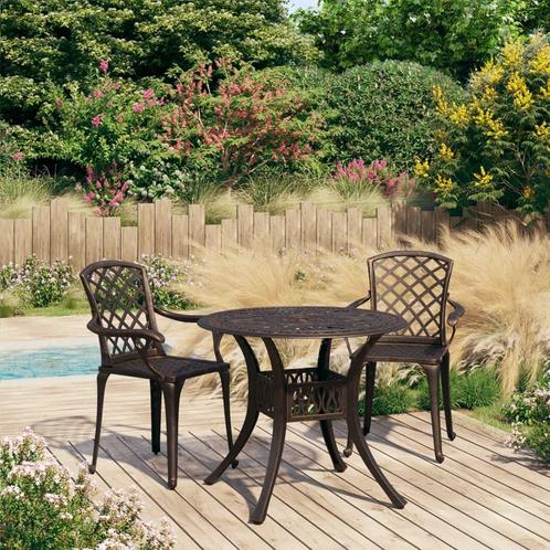 vidaXL 3-delige Bistroset gietaluminium bronskleurig, Tuin en Terras, Tuinsets en Loungesets, Nieuw, 2 zitplaatsen, Aluminium