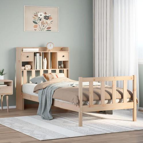 vidaXL Bed met boekenkast zonder matras massief grenenhout, Huis en Inrichting, Slaapkamer | Bedden, Bruin, Nieuw, Hout, Verzenden