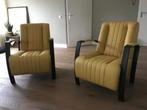 leren fauteuils met stalen frame - geel leer - Echt leer, I, Huis en Inrichting, Fauteuils, Nieuw, Ophalen of Verzenden, Industrieel