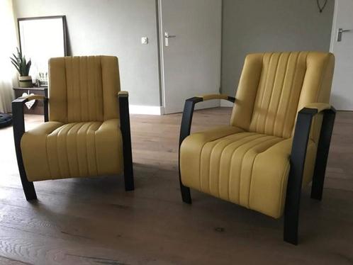 leren fauteuils met stalen frame - geel leer - Echt leer, I, Huis en Inrichting, Fauteuils, 50 tot 75 cm, 75 tot 100 cm, Nieuw
