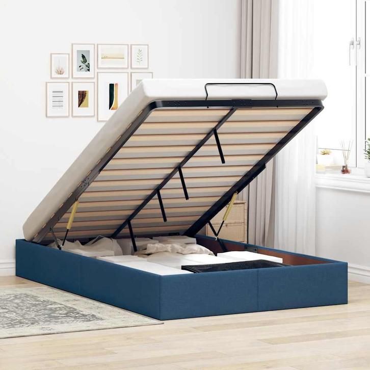 vidaXL Bedframe zonder matras 120x200 cm stof blauw, Huis en Inrichting, Slaapkamer | Bedden, 120 cm, 200 cm, Blauw, Twijfelaar
