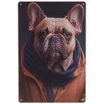 Metalen Plaatje - Bulldog met Sjaal & Jas - Antropomorf - 20, Ophalen of Verzenden, Nieuw