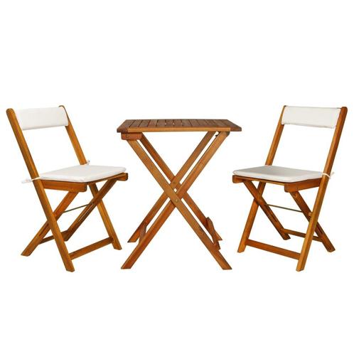 vidaXL 3-delige Bistroset inklapbaar met kussens massief, Tuin en Terras, Tuinsets en Loungesets, Nieuw, 3 zitplaatsen, Hout, Verzenden
