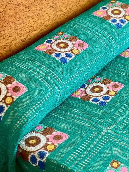 Handgehaakte katoenen sprei in watergroen voor dubbele, Antiek en Kunst, Antiek | Kleden en Textiel
