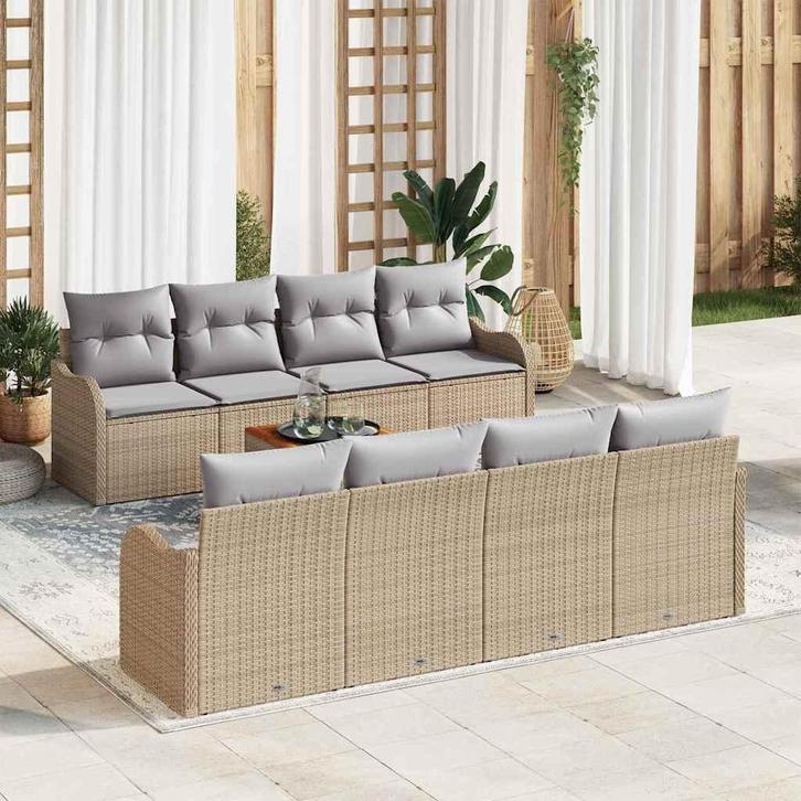 vidaXL Tuin Sofa Set 9 pcs Beige Poly riet, Tuin en Terras, Tuinsets en Loungesets, Nieuw, Rotan, Verzenden