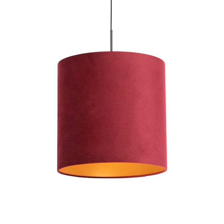 Hanglamp met velours kap rood met goud 40 cm - Combi, Huis en Inrichting, Lampen | Hanglampen, Nieuw, Stof, Verzenden