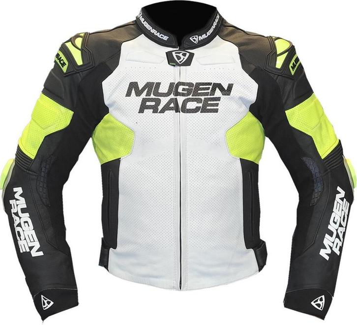 MUGENRACE Mry Zwart Wit Fluo Gele Leren Jas, Motoren, Kleding | Motorkleding, Heren, Nieuw met kaartje, Jas | leer, Verzenden