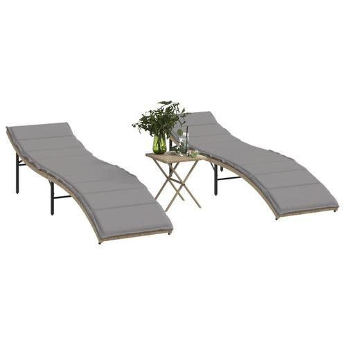 vidaXL Ligstoelen 2 st met tafel poly rattan beige, Tuin en Terras, Ligbedden, Nieuw, Verzenden