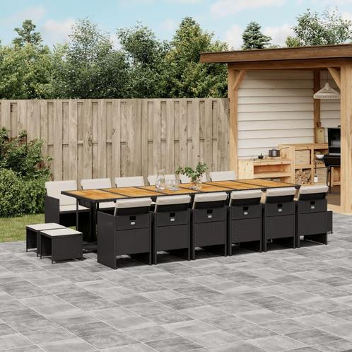 vidaXL 17-delige Tuinset met kussens poly rattan zwart, Tuin en Terras, Tuinsets en Loungesets, Tuinset, Nieuw, 6 zitplaatsen