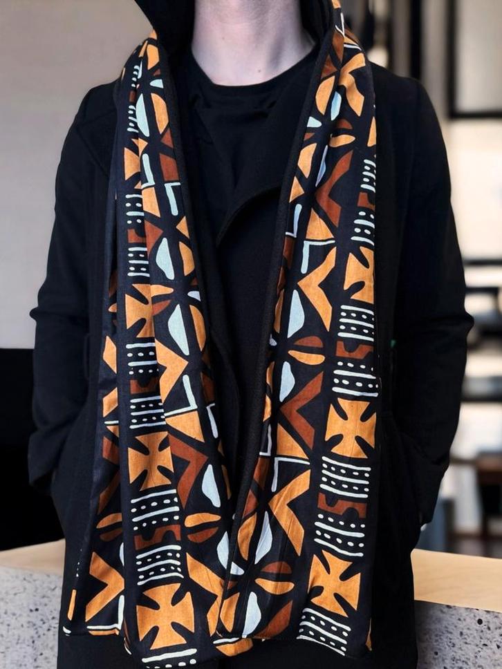Warme Afrikaanse print sjaal Unisex - Smal model - Bruin Cro, Kleding | Dames, Mutsen, Sjaals en Handschoenen, Nieuw, Ophalen of Verzenden
